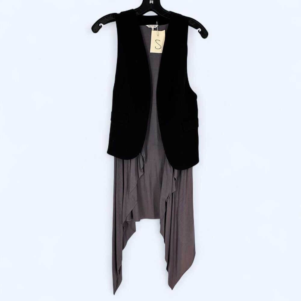 Sony Pictures My Story Black Gray Layered Asymmetric Duster Vest Blazer Sleevele